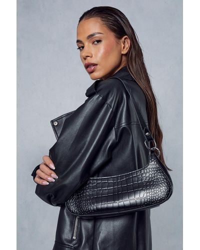 MissPap Croc Leather Look Shoulder Bag - Grey