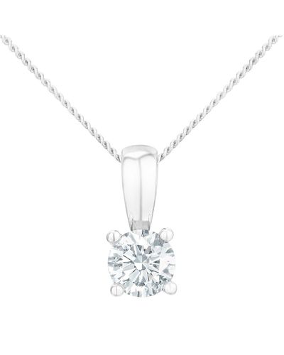 Jewelco London Platinum Round 1/3ct Diamond Solitaire Pendant Necklace 18 Inch - Metallic