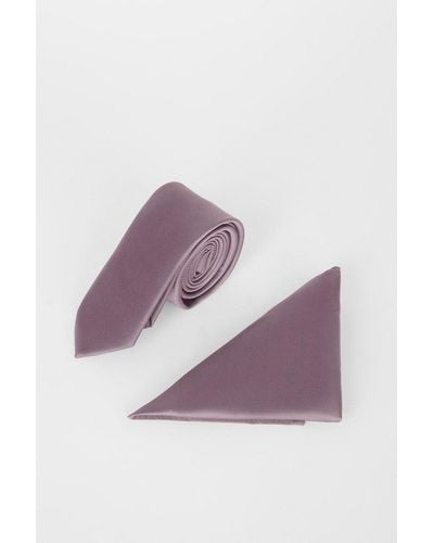 Burton Mauve Tie And Pocket Square Set - Purple