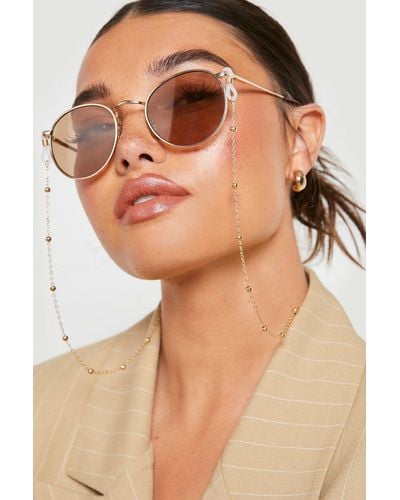 Boohoo Gold Pearl Sunglasses Chain - Brown