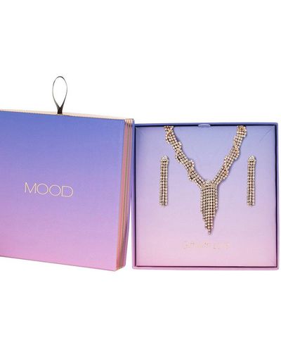 Mood Gift Packaged Rose Gold Statement Necklace And Earring Jewellery Set - Purple
