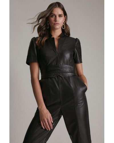 Karen Millen Leather Forever Jumpsuit - Black