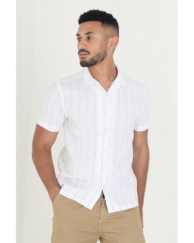Brave Soul 'gogh' Cotton Short Sleeve Stripe Shirt With Linen - White