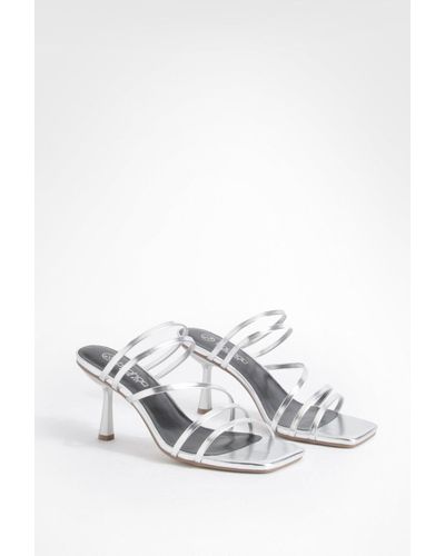 Boohoo Wide Width Metallic Strappy Low Stiletto Mule - White