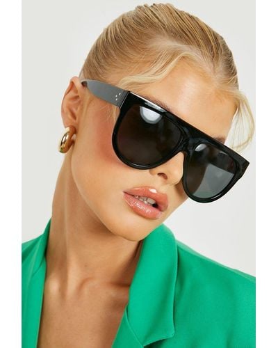 Boohoo Oversized Flat Top Sunglasses - Green