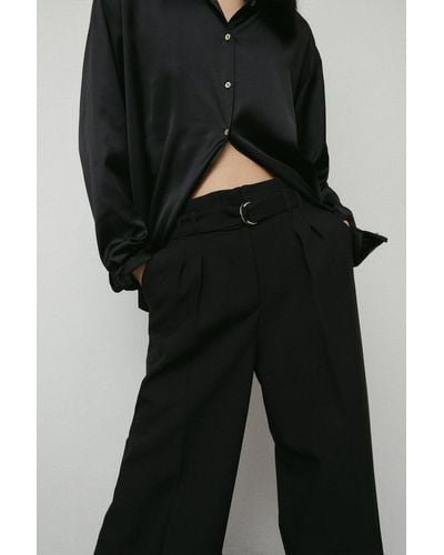 Warehouse D Ring Belted Wide Leg Trousers - Black