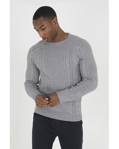 Brave Soul 'wilson' Crew Neck Cable Knitted Jumper - Grey