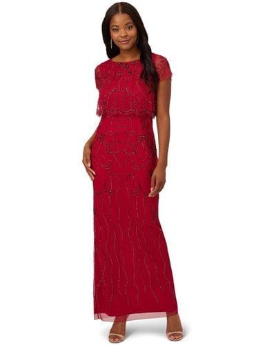 Adrianna Papell Beaded Mesh Gown - Red