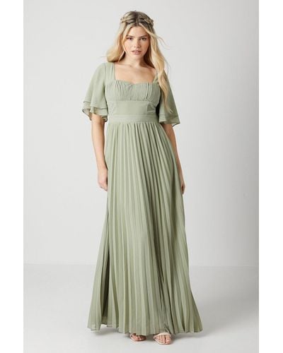 Debut London Angel Sleeve Georgette Bridesmaids Dress - Green