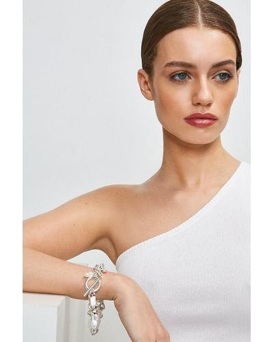 Karen Millen Silver Plated Gem Charm Bracelet - White