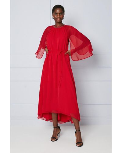 Wallis Embellished Neckline Cape Sleeve Midaxi Dress - Red