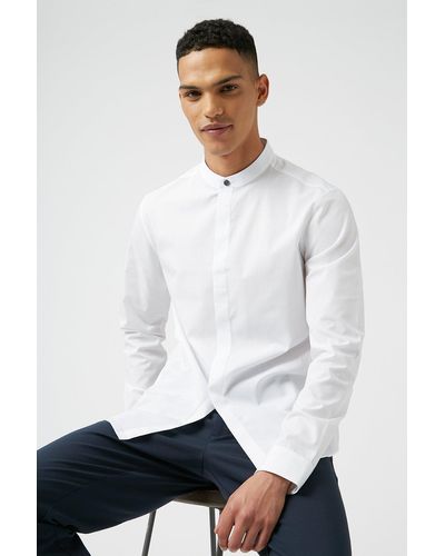 Burton White Concealed Placket Shirt With Grandad Collar