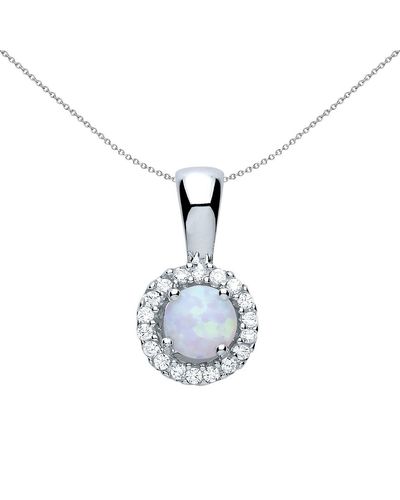 Jewelco London Silver Opal Halo Cluster Pendant Necklace 18 Inch - Gvp292opal - Blue