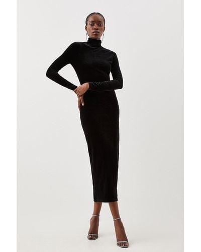 Karen Millen Velvet Jersey Turtleneck Maxi Dress - Black