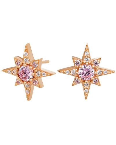 Simply Silver Sterling Silver 925 Rose Gold And Pink Star Earrings - White