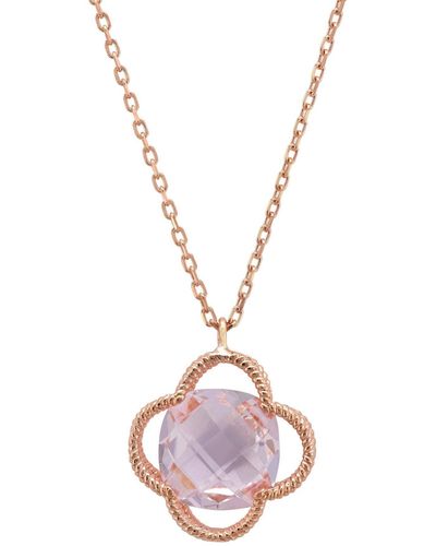 LÁTELITA London Open Clover Flower Gemstone Necklace Rosegold Rose Quartz - Pink