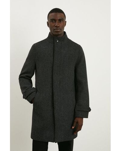 Burton Wool Textured Funnel Neck Coat - Black