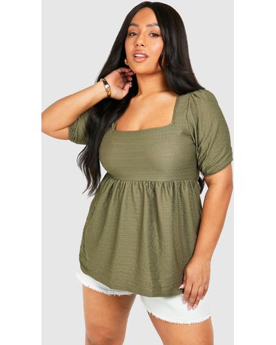 Boohoo Plus Textured Smock Top - Green