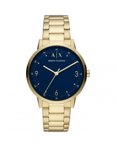 Armani Exchange Gold Plated Stainless Steel Fashion Analogue Quartz Watch - Ax2749 - Blue