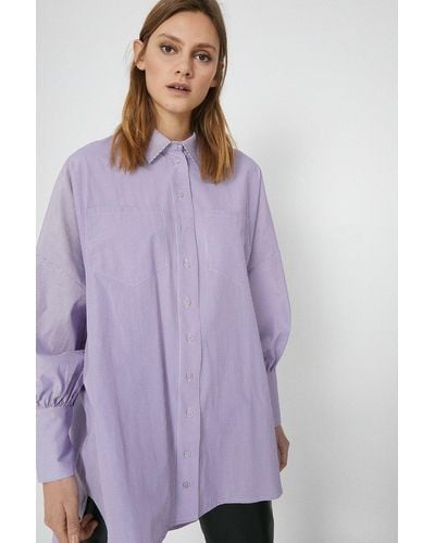 Warehouse Puff Sleeve Stripe Shirt - Purple