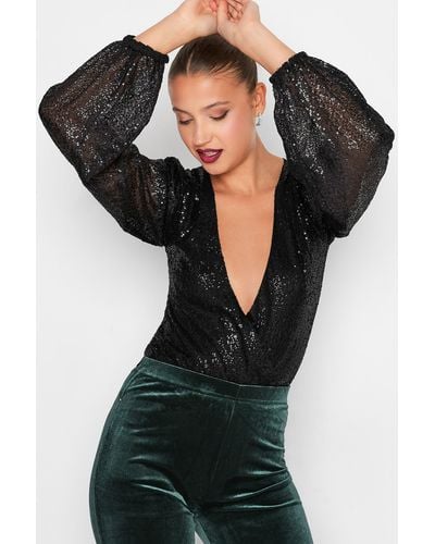 Long Tall Sally Tall Sequin Embellished Bodysuit - Black
