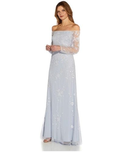 Adrianna Papell Beaded Off Shoulder Gown - White