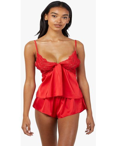 Wolf & Whistle Rosie Satin And Lace Cami & Short Set - Red