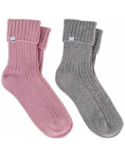 Totes Twin Pack Turnover Socks - Pink