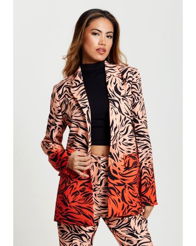 Liquorish Zebra Print Suit Blazer In Orange And Nude - Red
