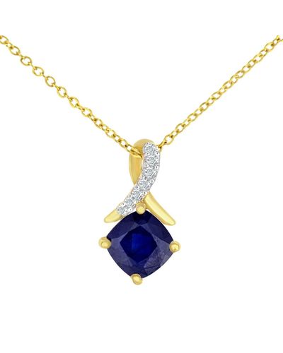 Jewelco London 9ct Gold 2pts Diamond Cushion 0.77ct Sapphire Kiss Necklace 18" - Pp0axl5932ysa - Blue