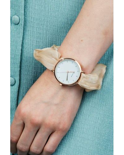 The Colourful Aura Off White Handmade Colour Women Elastic Strap Bracelet Wristwatch - Blue