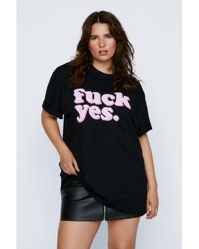 Nasty Gal Plus Size Slogan Oversized T-shirt - Black