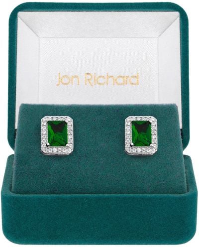 Jon Richard Silver Plated Emerald Cubic Zirconia Stud Earrings - Gift Boxed - Green