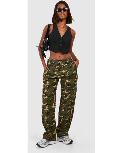 Boohoo Camo Relaxed Fit Cargo Trousers - Green