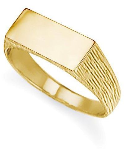 Jewelco London 9ct Gold Engravable Barked Initial Blank Plate Signet Ring - Jir002 - Metallic