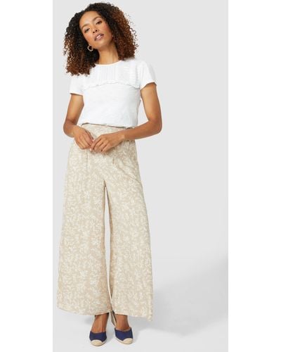 MAINE Wide Leg Floral Printed Trouser - Natural