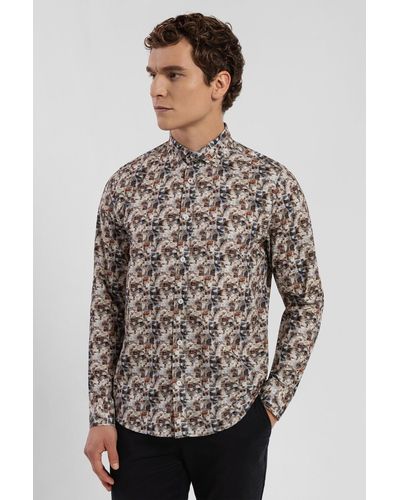 Steel & Jelly Limited Edition Stone Abstract Slim Fit Shirt - Grey