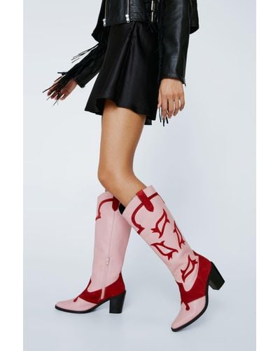 Nasty Gal Leather Colour Block Western Boots - Black