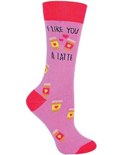 Urban Eccentric I Like You A Latte' Funny Slogan Novelty Coffee Gift Socks - Pink