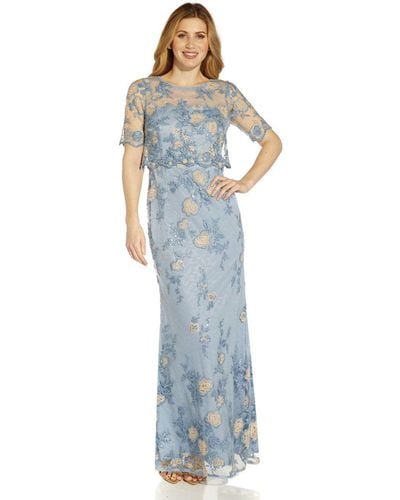 Adrianna Papell Embroidered Popover Gown - Blue