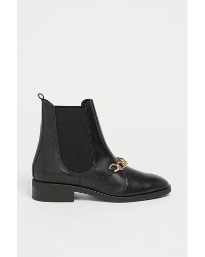 Warehouse Real Leather Chain Detail Chelsea Boot - Black