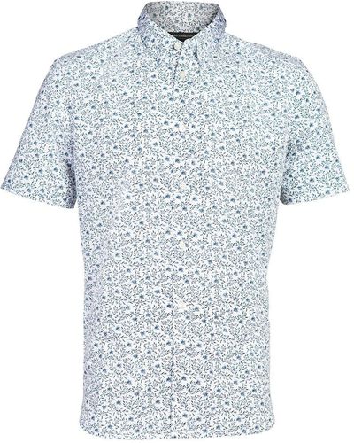 French Connection Cotton Short Sleeve Floral Shirt - Blue