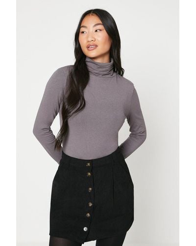 Oasis Petite Cord Button Front Mini Skirt - Grey