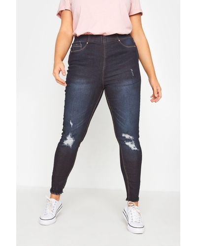 Yours Ripped Knee Jeggings - Blue