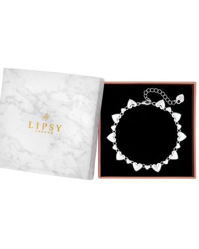 Lipsy Silver Polished Heart Bracelet - Gift Boxed - Black