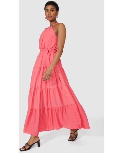 PRINCIPLES Halterneck Tiered Maxi Dress - Pink