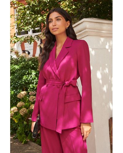 Wallis Belted Suit Blazer - Pink