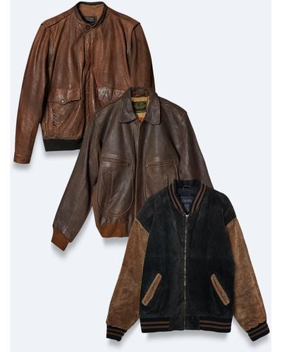 Nasty Gal Vintage Real Leather Bomber Jacket - Brown