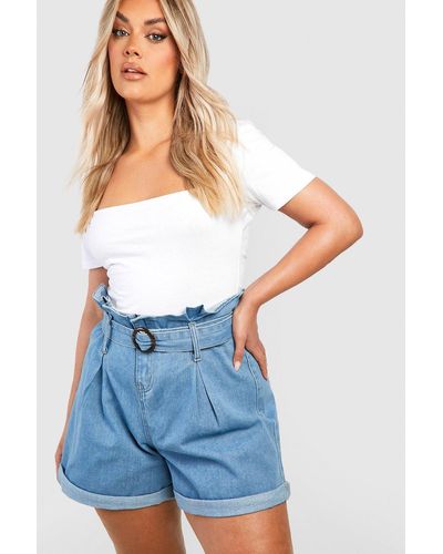 Buy Boohoo Denim Elasticated Waist Mom Fit Shorts In Blue