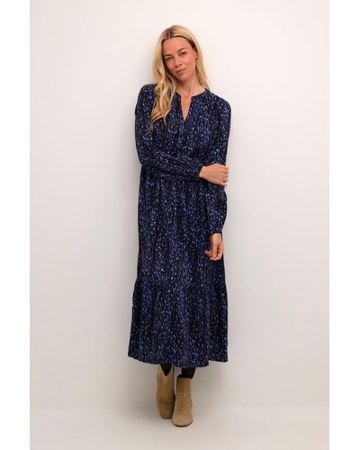 Cream Tiah Long Sleeve Belted Maxi Dress - Blue